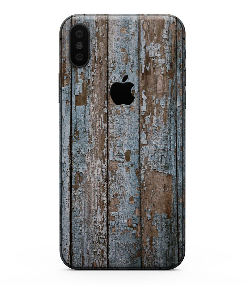 Wood Planks with Peeled Blue Paint - iPhone XS MAX, XS/X, 8/8+, 7/7+, 5/5S/SE Skin-Kit (All iPhones Avaiable)