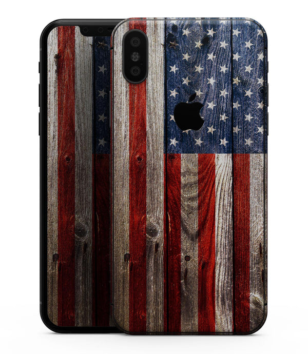 Wooden Grungy American Flag - iPhone XS MAX, XS/X, 8/8+, 7/7+, 5/5S/SE Skin-Kit (All iPhones Avaiable)