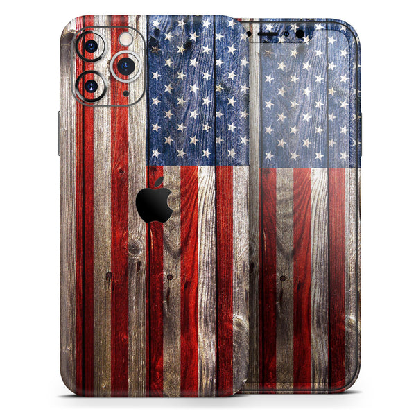 Wooden Grungy American Flag - Skin-Kit compatible with the Apple iPhone 12, 12 Pro Max, 12 Mini, 11 Pro or 11 Pro Max (All iPhones Available)