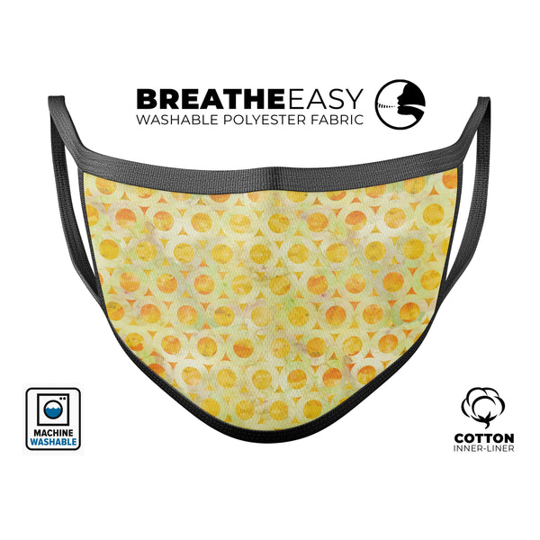 Yellow Watercolor Ring Pattern - Made in USA Mouth Cover Unisex Anti-Dust Cotton Blend Reusable & Washable Face Mask with Adjustable Sizing for Adult or Child