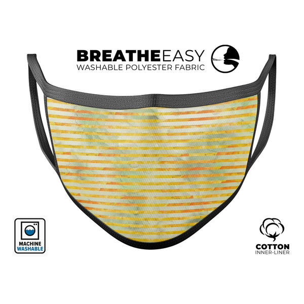 Yellow Watercolor Stripes - Made in USA Mouth Cover Unisex Anti-Dust Cotton Blend Reusable & Washable Face Mask with Adjustable Sizing for Adult or Child