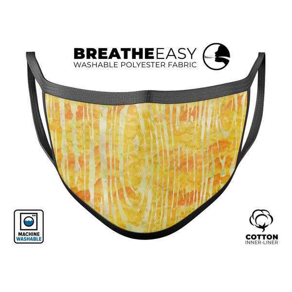 Yellow Watercolor Woodgrain - Made in USA Mouth Cover Unisex Anti-Dust Cotton Blend Reusable & Washable Face Mask with Adjustable Sizing for Adult or Child