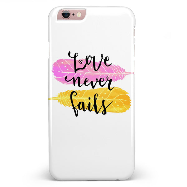 Yellow and Pink Love Never Fails iPhone 6/6s or 6/6s Plus INK-Fuzed Case