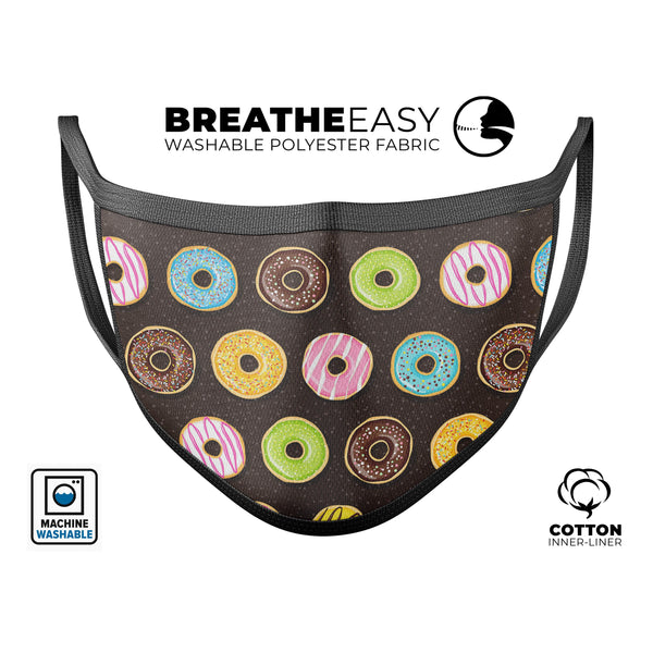 Yummy Colored Donuts v2 - Made in USA Mouth Cover Unisex Anti-Dust Cotton Blend Reusable & Washable Face Mask with Adjustable Sizing for Adult or Child
