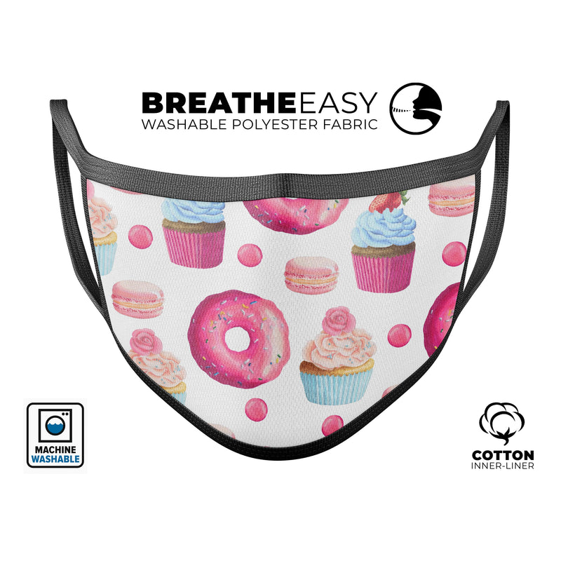 Yummy Galore Bakery Treats - Made in USA Mouth Cover Unisex Anti-Dust Cotton Blend Reusable & Washable Face Mask with Adjustable Sizing for Adult or Child