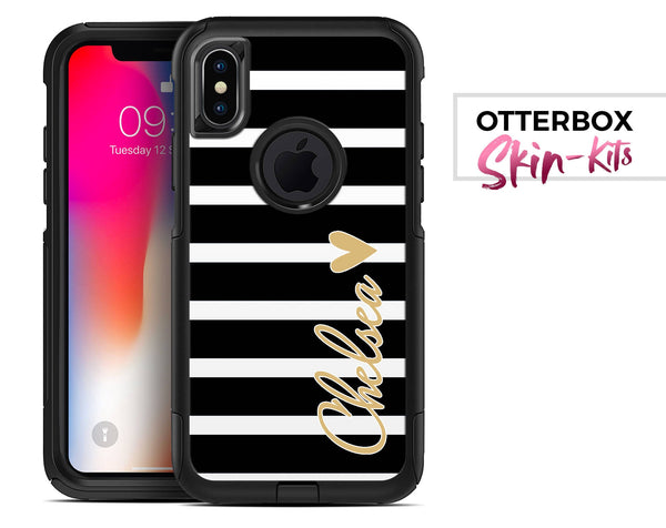 Black and White Striped Gold Name Script Monogram - OtterBox Case Skin-Kit for the iPhone, Galaxy & More