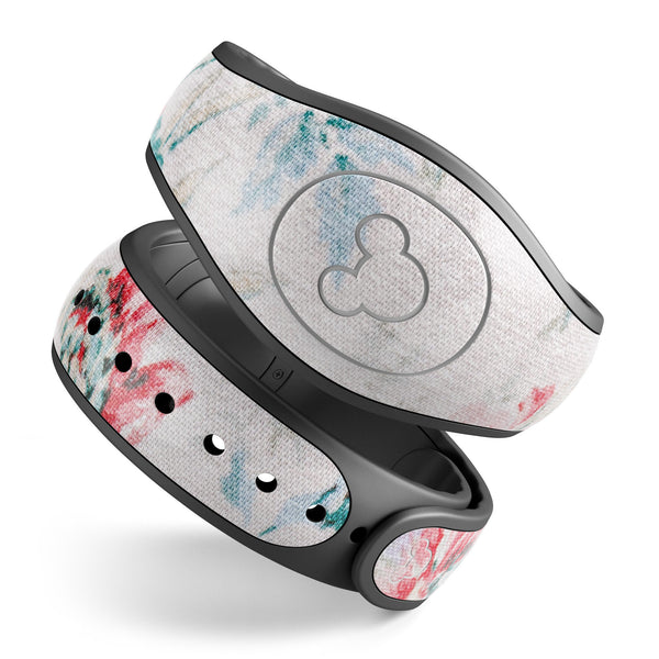 Coral & Blue Grunge Watercolor Floral - Decal Skin Wrap Kit for the Disney Magic Band