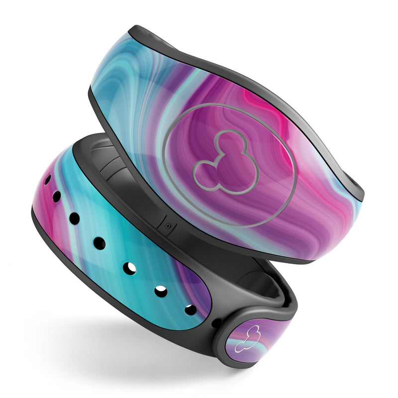 Modern Acrylic Marble Neon V291 - Waterproof Decal Skin Wrap Kit for the Disney Magic Band 1 or 2 (Fits 2.0 or 1.0 for Disney Parks)
