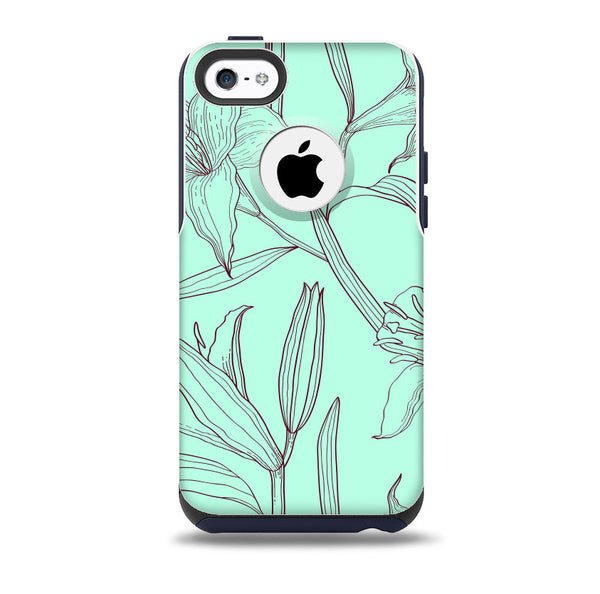 The Teal & Brown Thin Flower Pattern Skin for the iPhone 5c OtterBox Commuter Case